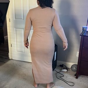 Long sleeve turtle neck nude dress